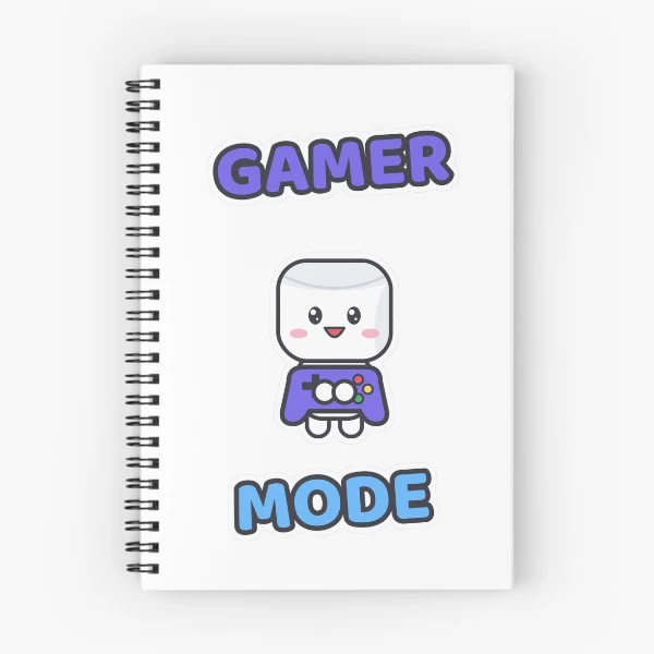 Gamer Mode - Cute Marshmallow Pip with a Controller — Spiral Notebook by BiMood