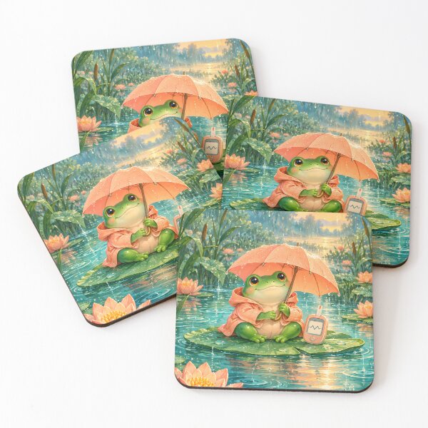 Item preview, Rainy Day Frog and Glucose Meter – Whimsical Diabetes Art designed and sold by Jaani-T.