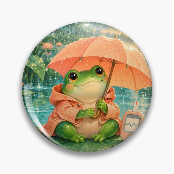 Item preview, Rainy Day Frog and Glucose Meter – Whimsical Diabetes Art designed and sold by Jaani-T.
