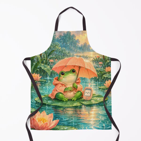 Item preview, Rainy Day Frog and Glucose Meter – Whimsical Diabetes Art designed and sold by Jaani-T.