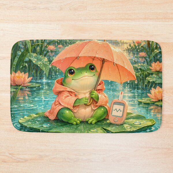 Item preview, Rainy Day Frog and Glucose Meter – Whimsical Diabetes Art designed and sold by Jaani-T.