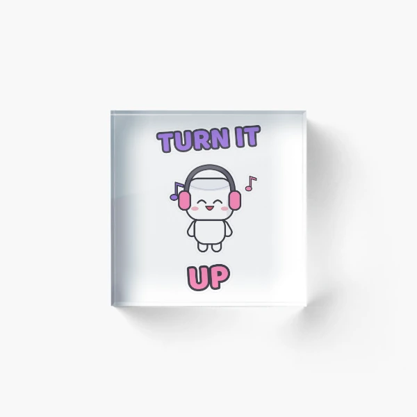 Turn It Up - Music Lover Marshmallow Pip with Headphones — Acrylic Block by BiMood