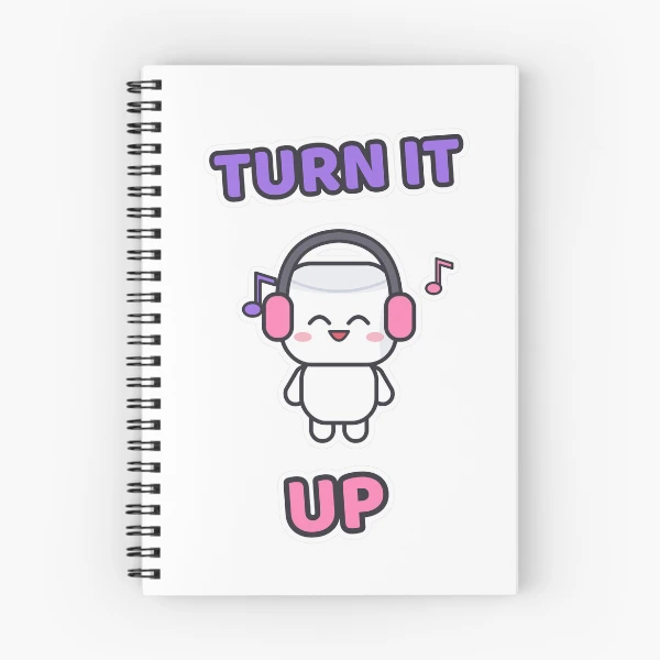 Turn It Up - Music Lover Marshmallow Pip with Headphones — Spiral Notebook by BiMood