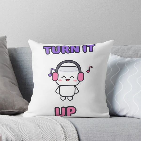Turn It Up - Music Lover Marshmallow Pip with Headphones — Throw Pillow by BiMood