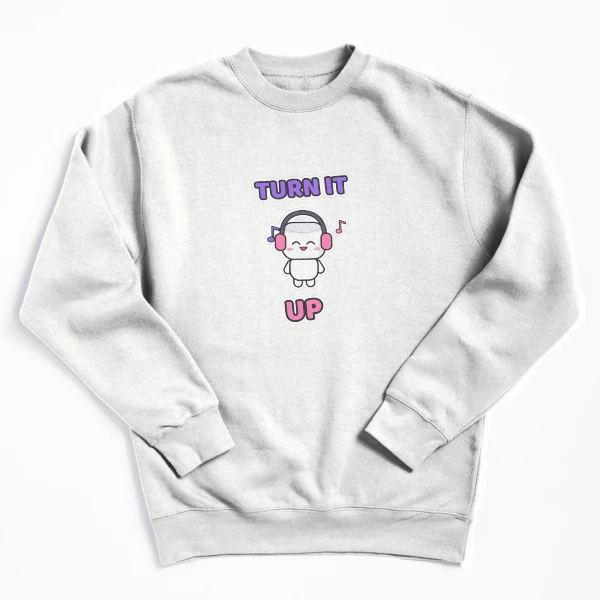 Turn It Up - Music Lover Marshmallow Pip with Headphones — Pullover Sweatshirt by BiMood