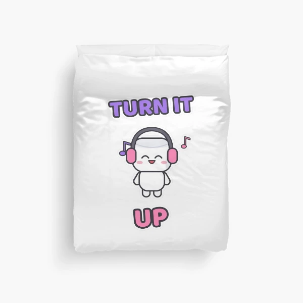 Turn It Up - Music Lover Marshmallow Pip with Headphones — Duvet Cover by BiMood