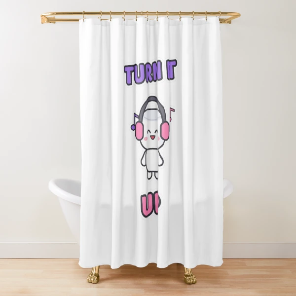 Turn It Up - Music Lover Marshmallow Pip with Headphones — Shower Curtain by BiMood