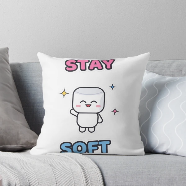 Stay Soft - Cute Happy Marshmallow Pip — Throw Pillow by BiMood