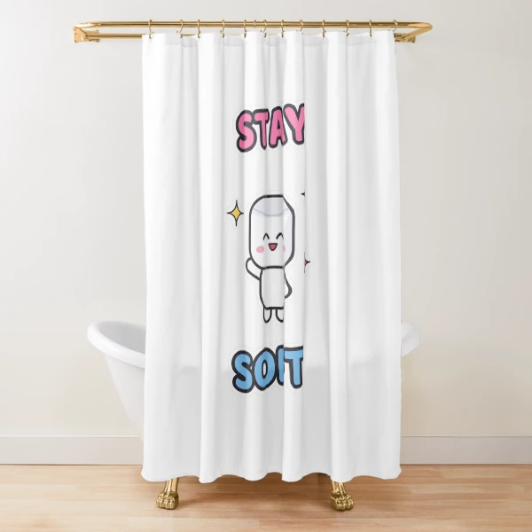 Stay Soft - Cute Happy Marshmallow Pip — Shower Curtain by BiMood
