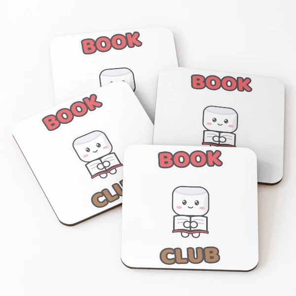 Book Club - Cute Marshmallow Pip Reading a Book — Coasters (Set of 4) by BiMood