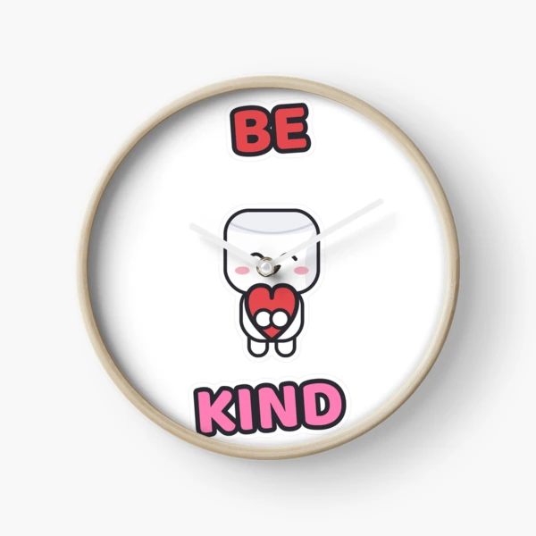 Be Kind - Cute Marshmallow Pip Holding a Heart — Clock by BiMood