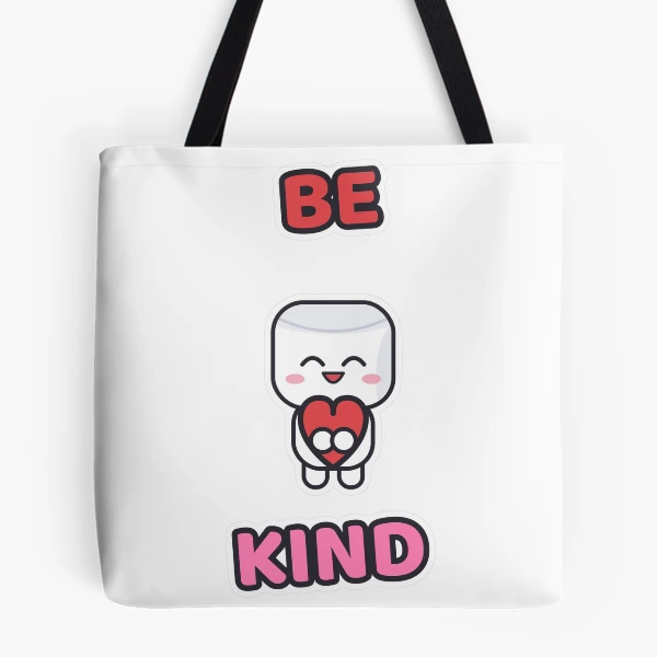 Be Kind - Cute Marshmallow Pip Holding a Heart — All Over Print Tote Bag by BiMood