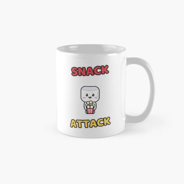 Snack Attack - Cute Marshmallow Pip with Popcorn — Classic Mug by BiMood