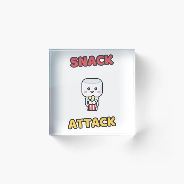 Snack Attack - Cute Marshmallow Pip with Popcorn — Acrylic Block by BiMood