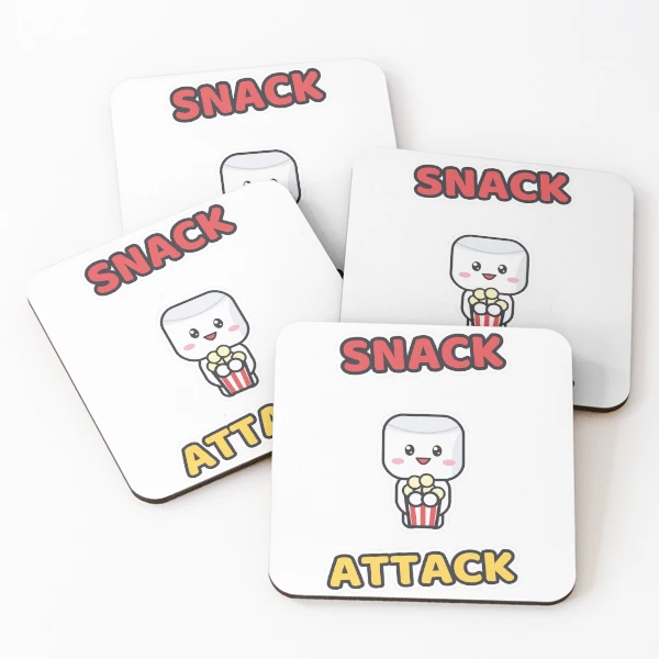 Snack Attack - Cute Marshmallow Pip with Popcorn — Coasters (Set of 4) by BiMood