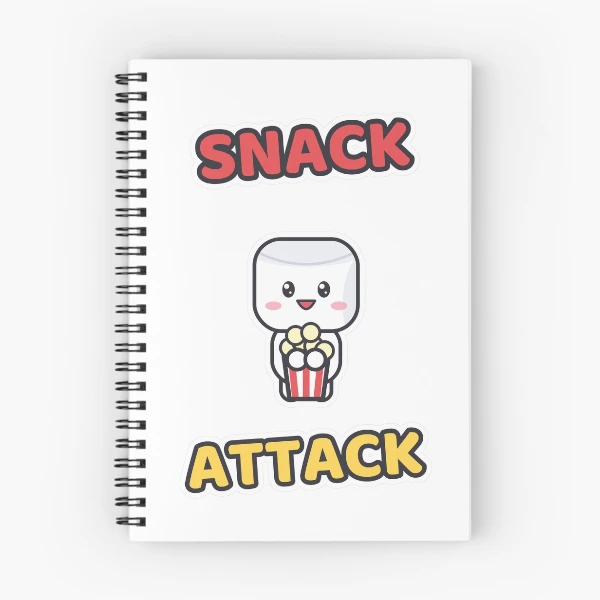 Snack Attack - Cute Marshmallow Pip with Popcorn — Spiral Notebook by BiMood
