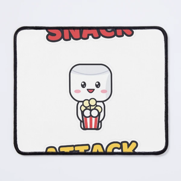 Snack Attack - Cute Marshmallow Pip with Popcorn — Mouse Pad by BiMood