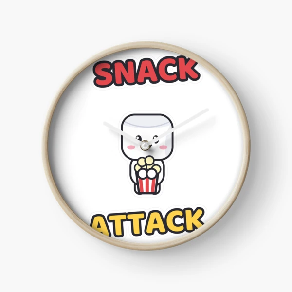 Snack Attack - Cute Marshmallow Pip with Popcorn — Clock by BiMood