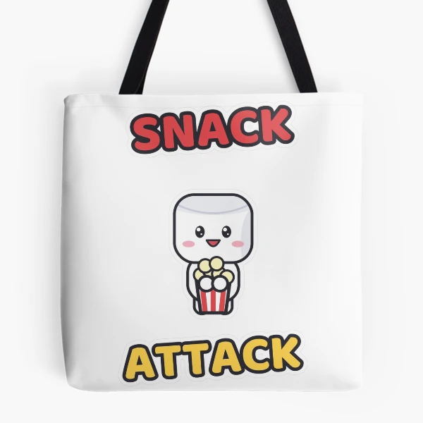 Snack Attack - Cute Marshmallow Pip with Popcorn — All Over Print Tote Bag by BiMood