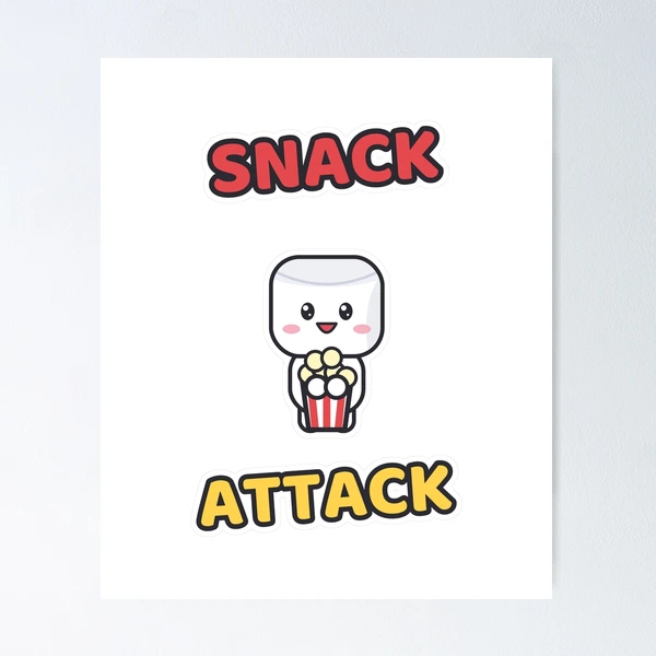 Snack Attack - Cute Marshmallow Pip with Popcorn — Poster by BiMood
