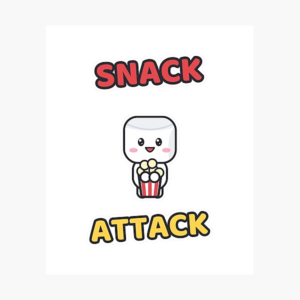 Snack Attack - Cute Marshmallow Pip with Popcorn — Photographic Print by BiMood