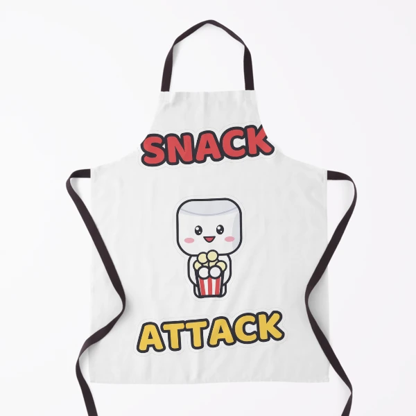 Snack Attack - Cute Marshmallow Pip with Popcorn — Apron by BiMood