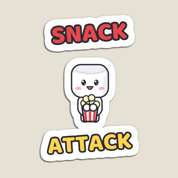 Snack Attack - Cute Marshmallow Pip with Popcorn — Magnet by BiMood