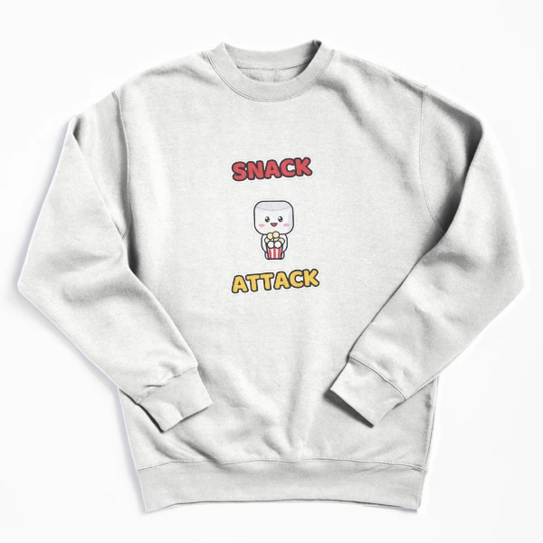 Snack Attack - Cute Marshmallow Pip with Popcorn — Pullover Sweatshirt by BiMood