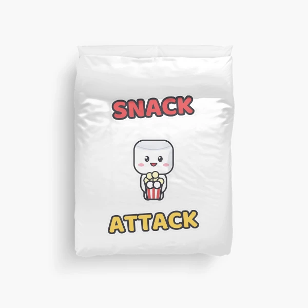 Snack Attack - Cute Marshmallow Pip with Popcorn — Duvet Cover by BiMood