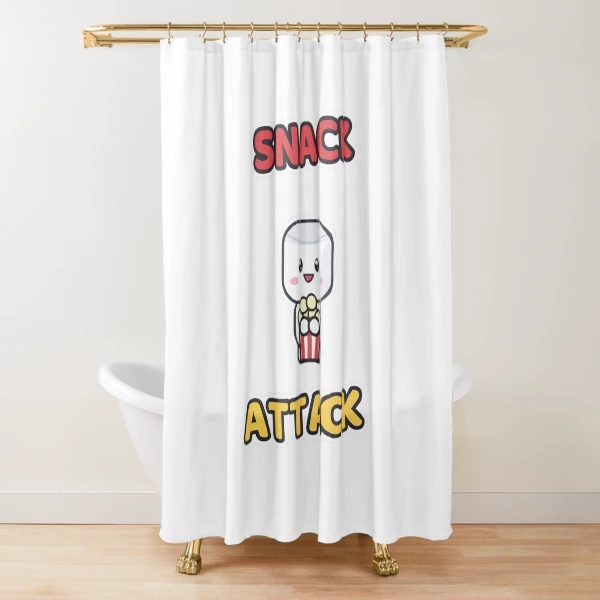 Snack Attack - Cute Marshmallow Pip with Popcorn — Shower Curtain by BiMood