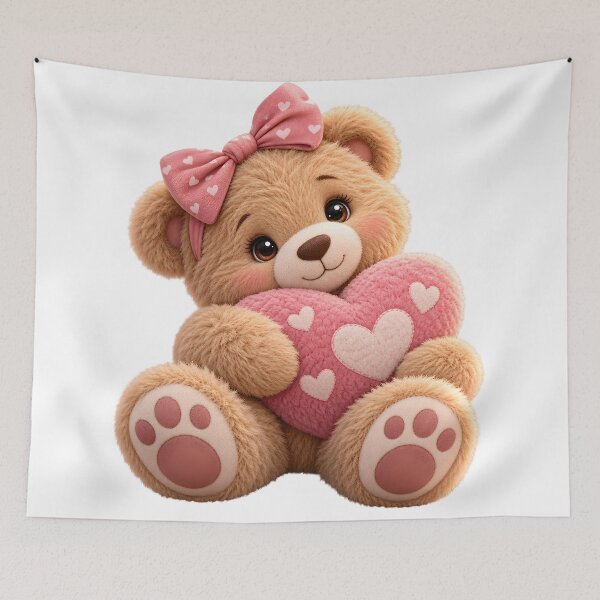 Item preview, Cute Teddy Bear Hugging Pink Heart designed and sold by Dovarune.