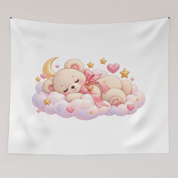 Item preview, Sleeping Teddy Bear on Dreamy Cloud designed and sold by Dovarune.