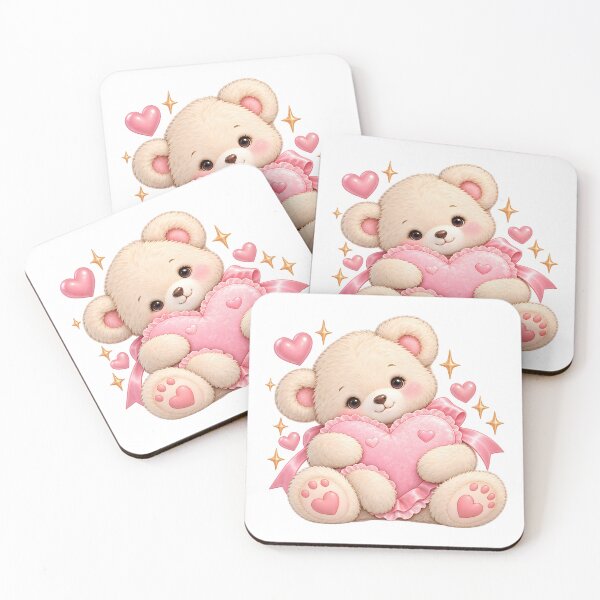 Item preview, Cute Teddy Bear Hugging Pink Heart designed and sold by Dovarune.