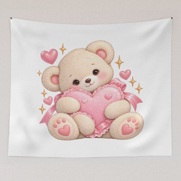 Item preview, Cute Teddy Bear Hugging Pink Heart designed and sold by Dovarune.