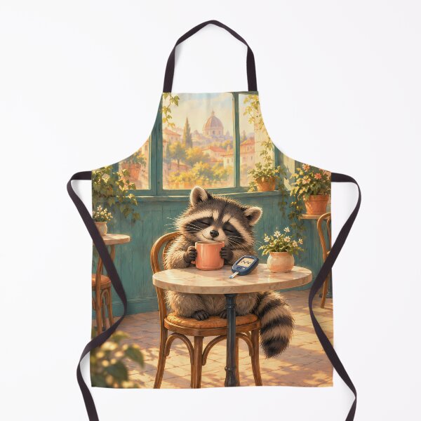 Item preview, Cozy Raccoon with Coffee and Glucose Meter – Diabetes Art designed and sold by Jaani-T.