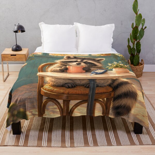 Item preview, Cozy Raccoon with Coffee and Glucose Meter – Diabetes Art designed and sold by Jaani-T.