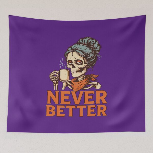 Item preview, Never Better Messy Bun Skeleton Halloween Coffee Lover designed and sold by Endless7Art.