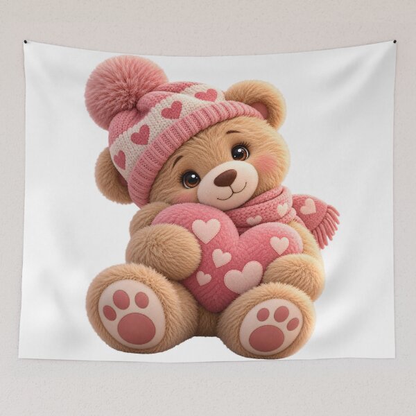 Item preview, Cozy Teddy Bear With Pink Heart designed and sold by Dovarune.