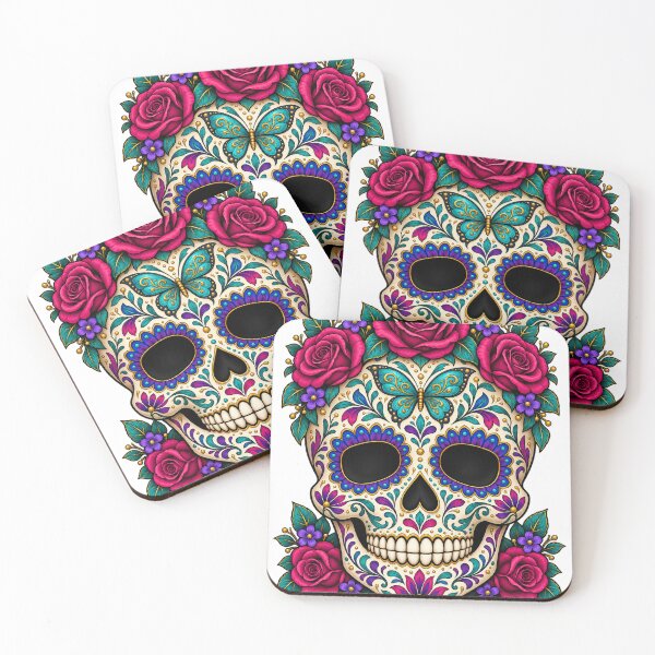 Item preview, Rose and Butterfly Floral Sugar Skull designed and sold by Trends Art Creations .