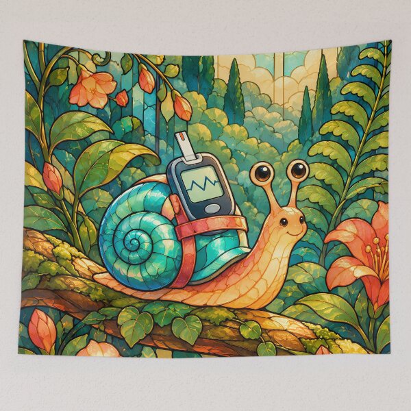 Item preview, Snail Carrying a Glucose Meter – Stained Glass Diabetes Art designed and sold by Jaani-T.