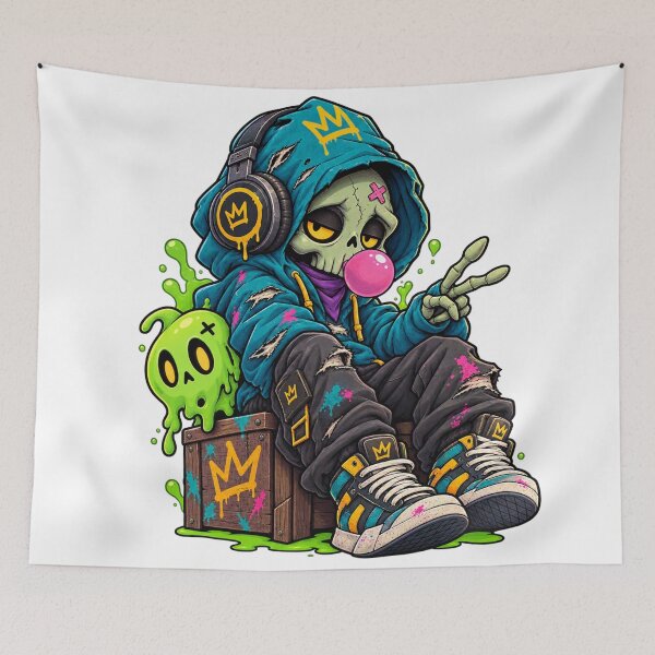 Item preview, Urban Graffiti Skull with Green Bubble Gum Streetwear Art designed and sold by StudioDessin.