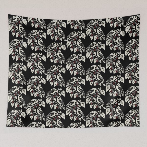 Item preview, Autumn Berry Birds Vintage Woodland Folk Art Print designed and sold by Jokerstyle.