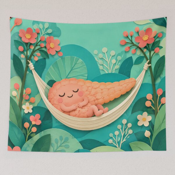 Item preview, Sleepy Pancreas in a Hammock – Botanical Paper Collage Art designed and sold by Jaani-T.