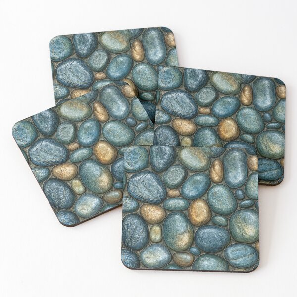 Item preview, Polished River Pebble Mosaic in Teal and Gold designed and sold by Piotrek0001.