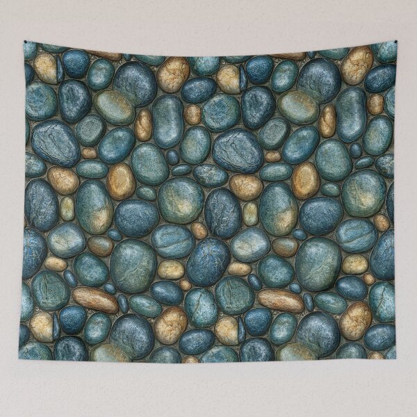 Item preview, Polished River Pebble Mosaic in Teal and Gold designed and sold by Piotrek0001.