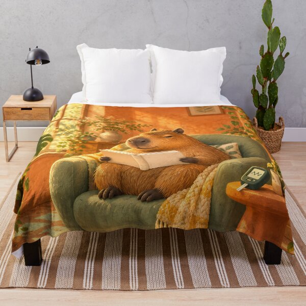 Item preview, Cozy Capybara Reading with Glucose Meter – Diabetes Art designed and sold by Jaani-T.