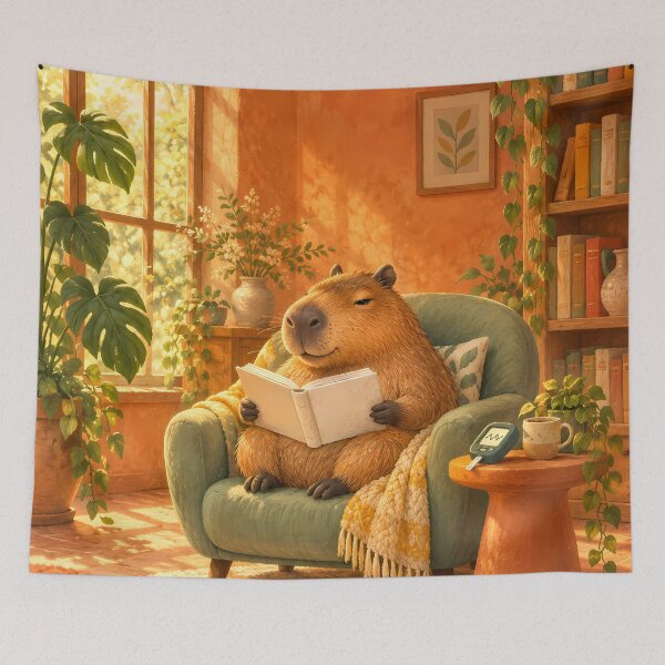 Item preview, Cozy Capybara Reading with Glucose Meter – Diabetes Art designed and sold by Jaani-T.