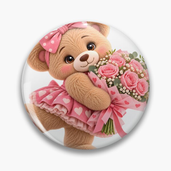 Item preview, Teddy Bear Holding Pink Rose Bouquet designed and sold by Dovarune.
