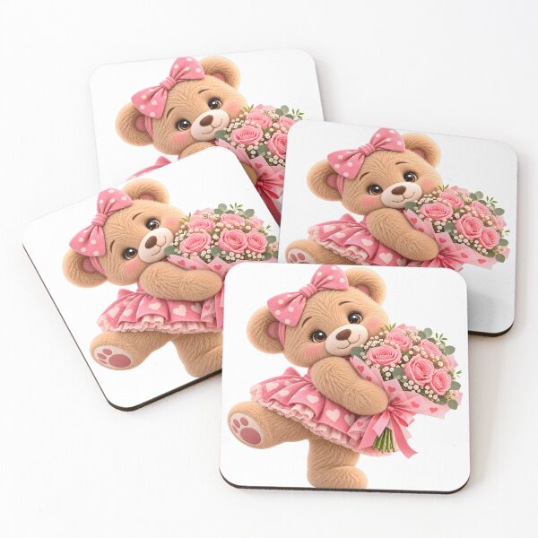 Item preview, Teddy Bear Holding Pink Rose Bouquet designed and sold by Dovarune.