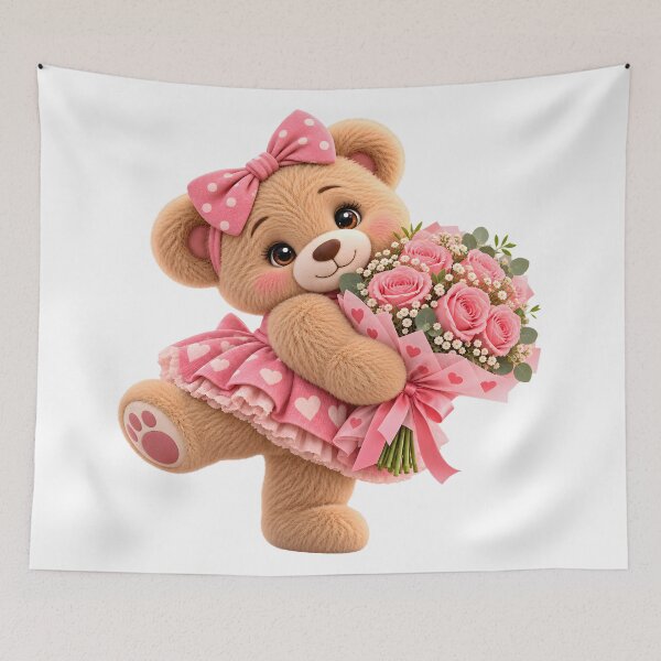 Item preview, Teddy Bear Holding Pink Rose Bouquet designed and sold by Dovarune.